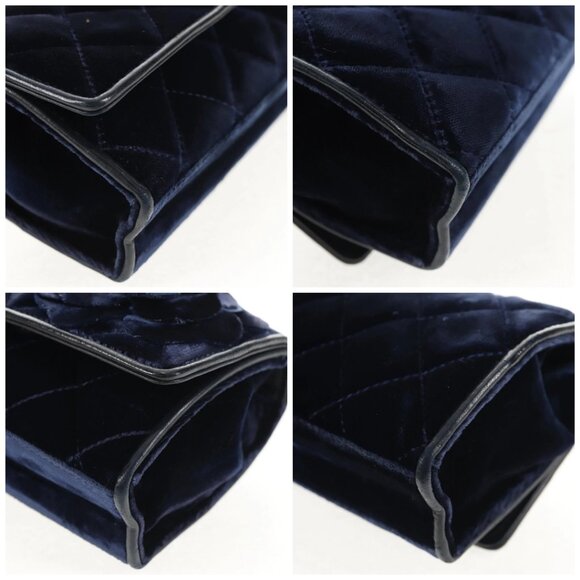 CHANEL Camellia Matelasse Flap Chain Bag Velor Navy Gold CC Auth bs29963V - Picture 14 of 16